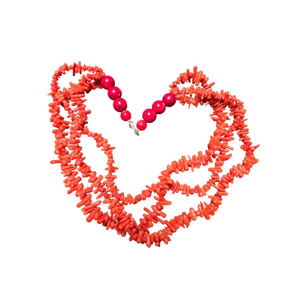 Vintage Multi-strand Branch Coral and Sterling Silver Necklace